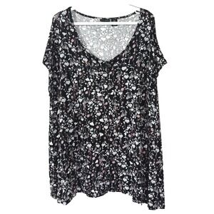 Womens 2X Floral Blouse V-Neck Short Sleeve Tee Flowy Whimsigoth Dark Cottage